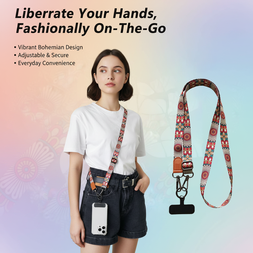 Lanyard Phone Strap - Vintage Floral Print Phone Lanyard Adjustable