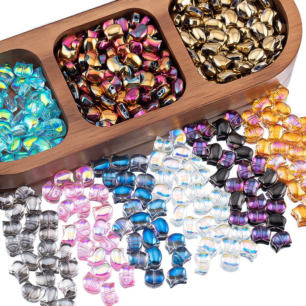 Phone Accessories Jewelry - 50pcs Colorful Cat Head Glass Spacer