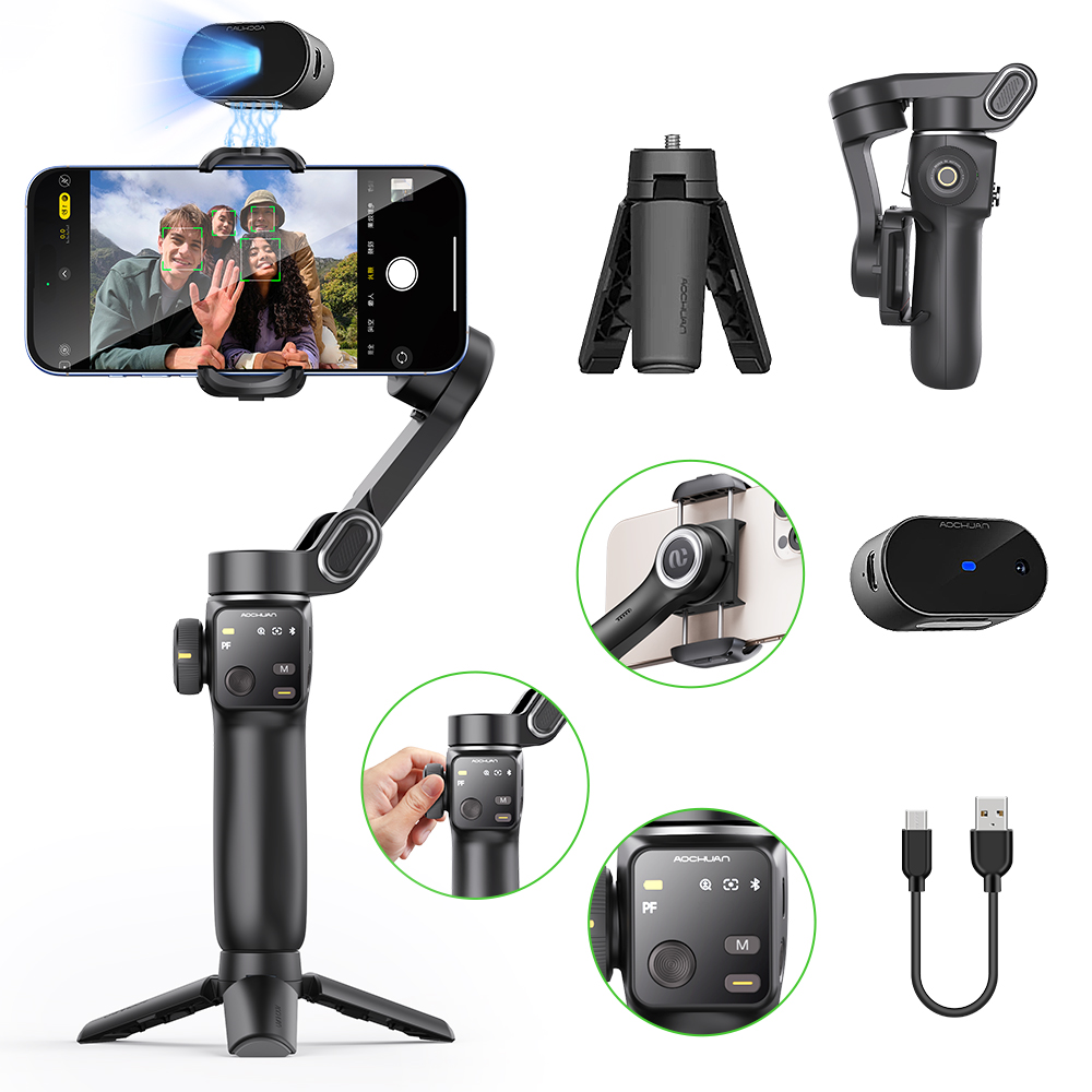 Selfie Stick Tripod - AOCHUAN Handheld Anti-shake Gimbal Stabilizer Travel